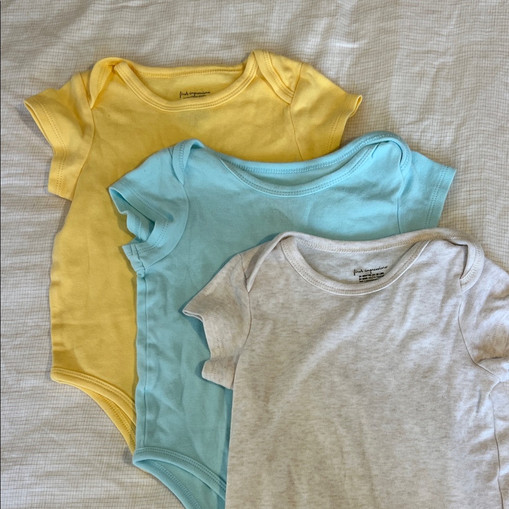 First Impressions Yellow, Blue, and White Bodysuits